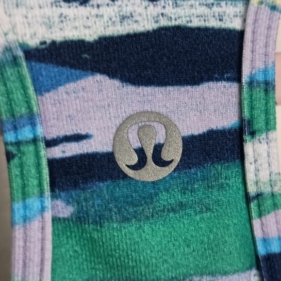 Lululemon Stretch Green Blue Gray White Striped Racerback Tank Top - Picture 7 of 7